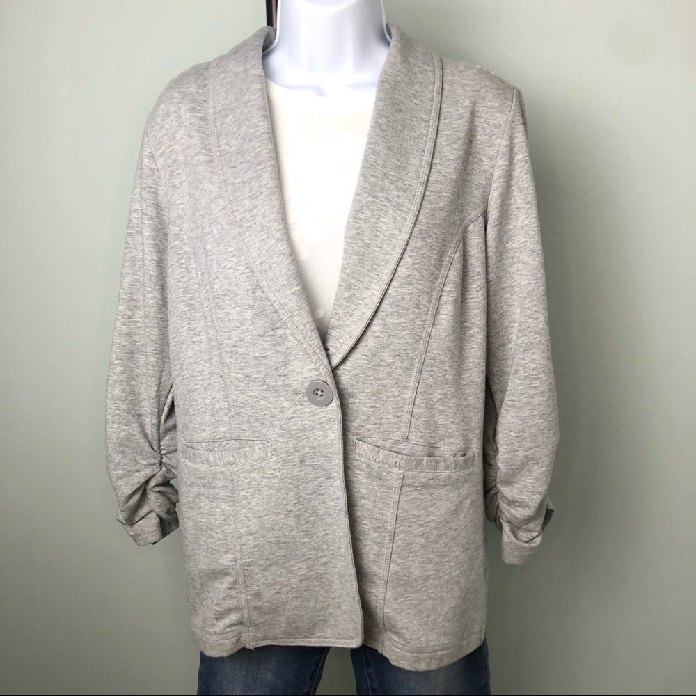 Susan Graver Light Gray jersey Collar Knit Blazer small